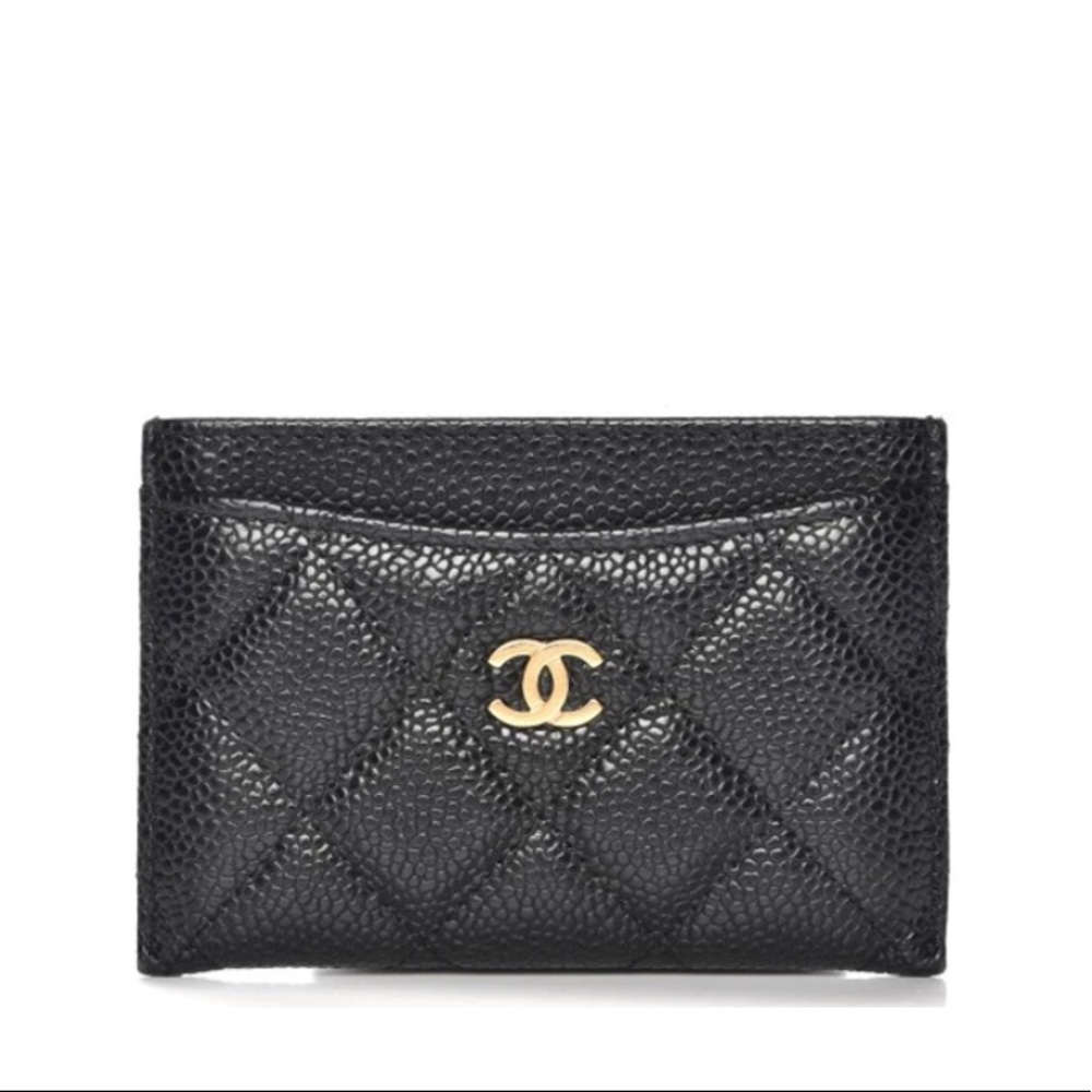 Chanel classic card holder/quilted caviar gold-tone black
